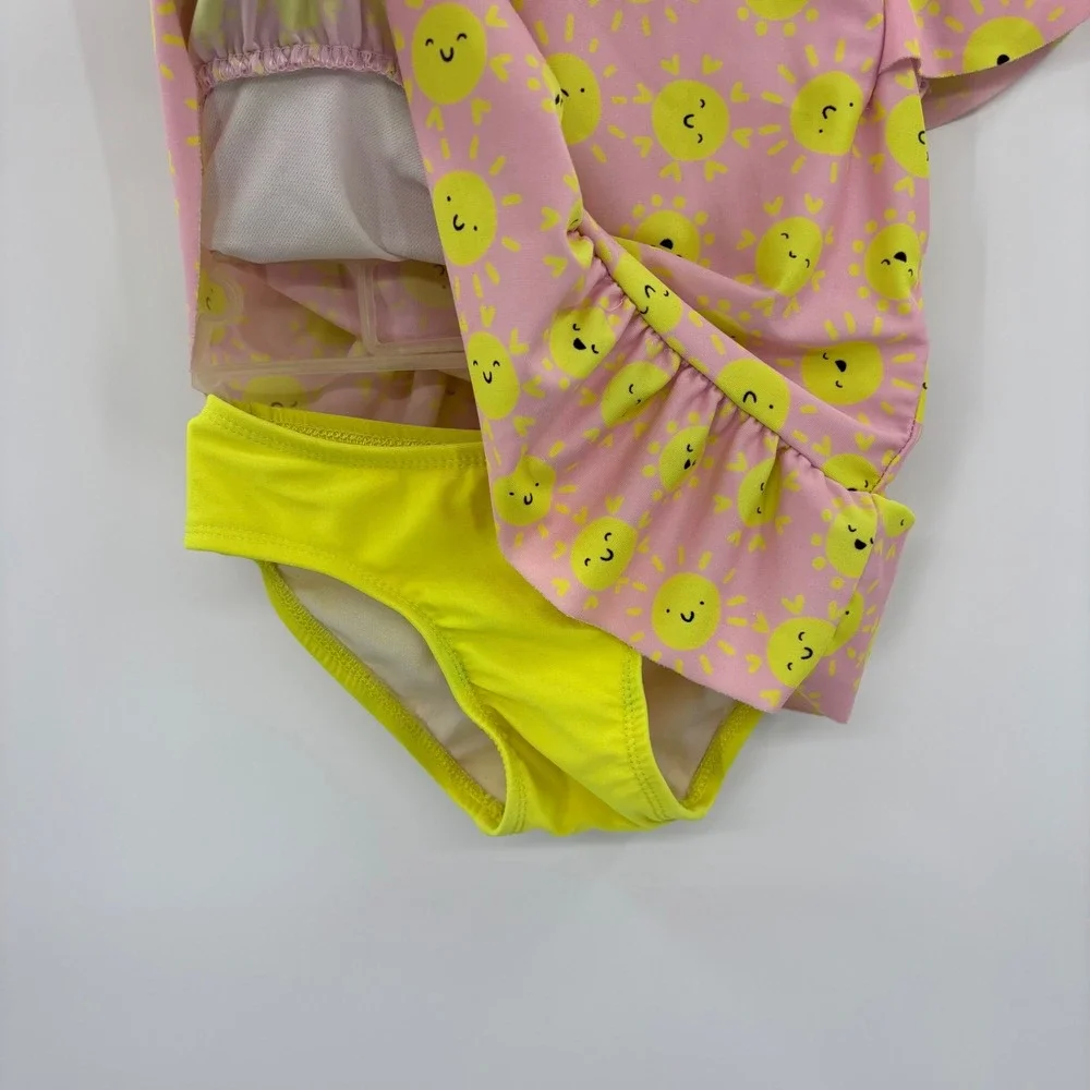 Cat & Jack Swimsuit Toddler Girls 4T Pink Sun Print Ruffle Swim Dress Summer